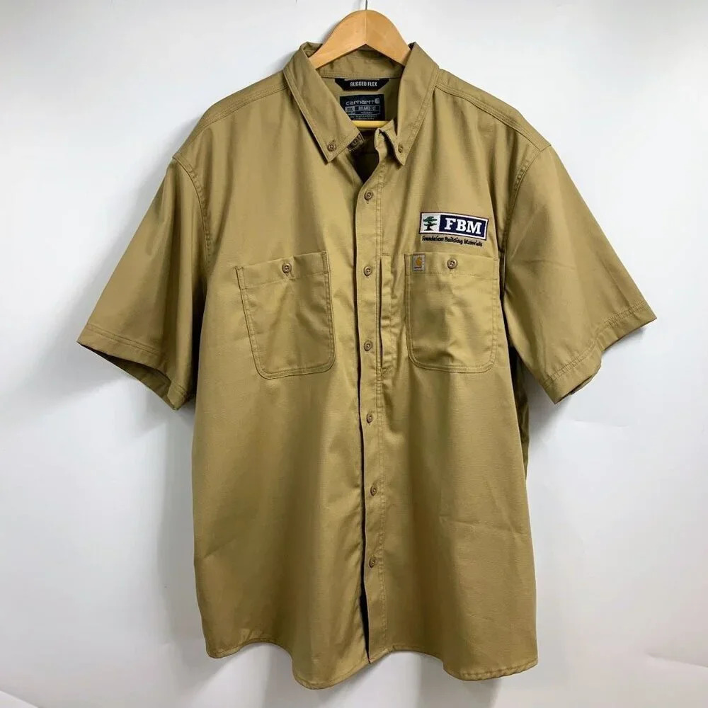 Carhartt Men's Rugged Flex Relaxed Fit Branded FBM Button Up Short Sleeve SZ 2XL